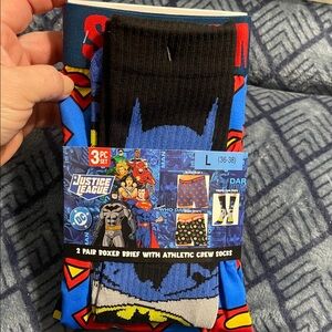 NWT DC Justice League Boxer Brief & Sock Set - Blue and Black size Large (36-38)